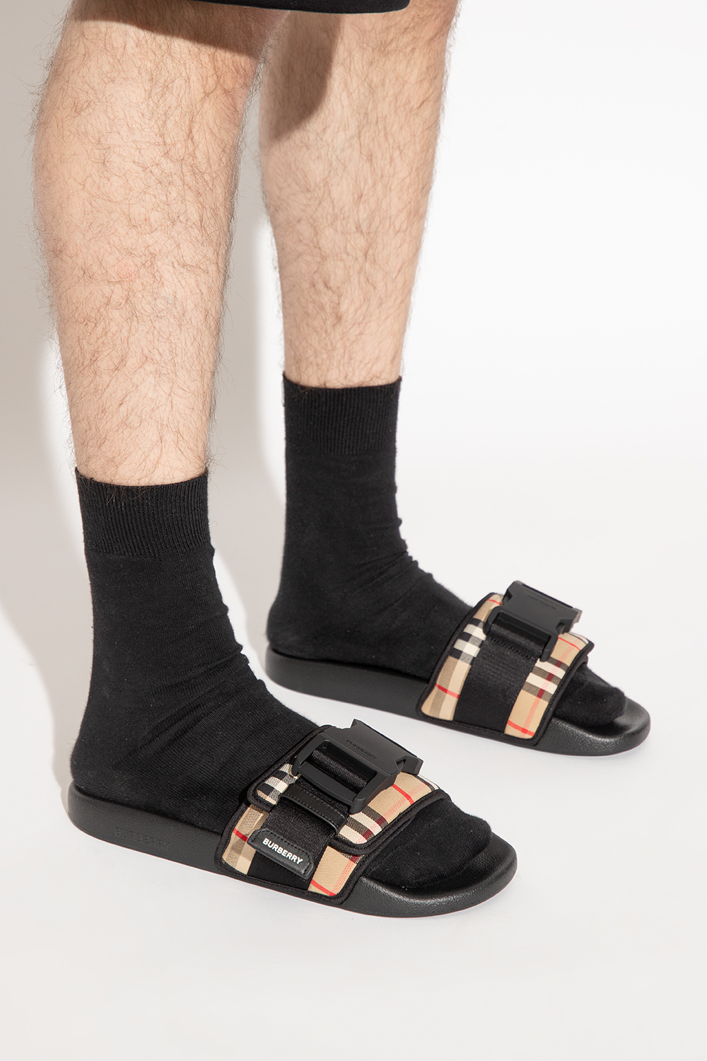 Burberry slides on discount feet